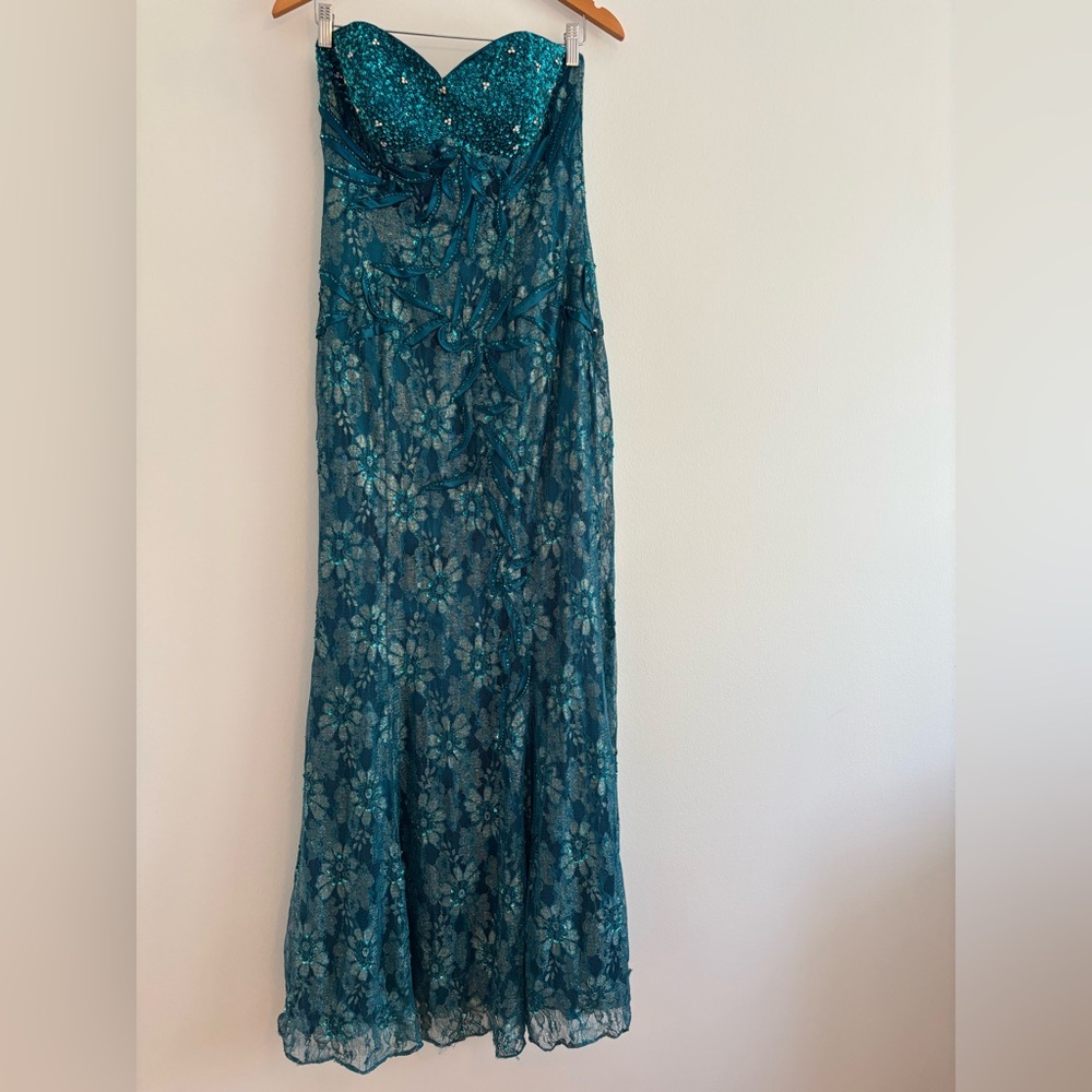 May Queen Teal Floral Lace Maxi Dress